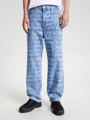 Calça jeans folgada reciclada com logo por extenso