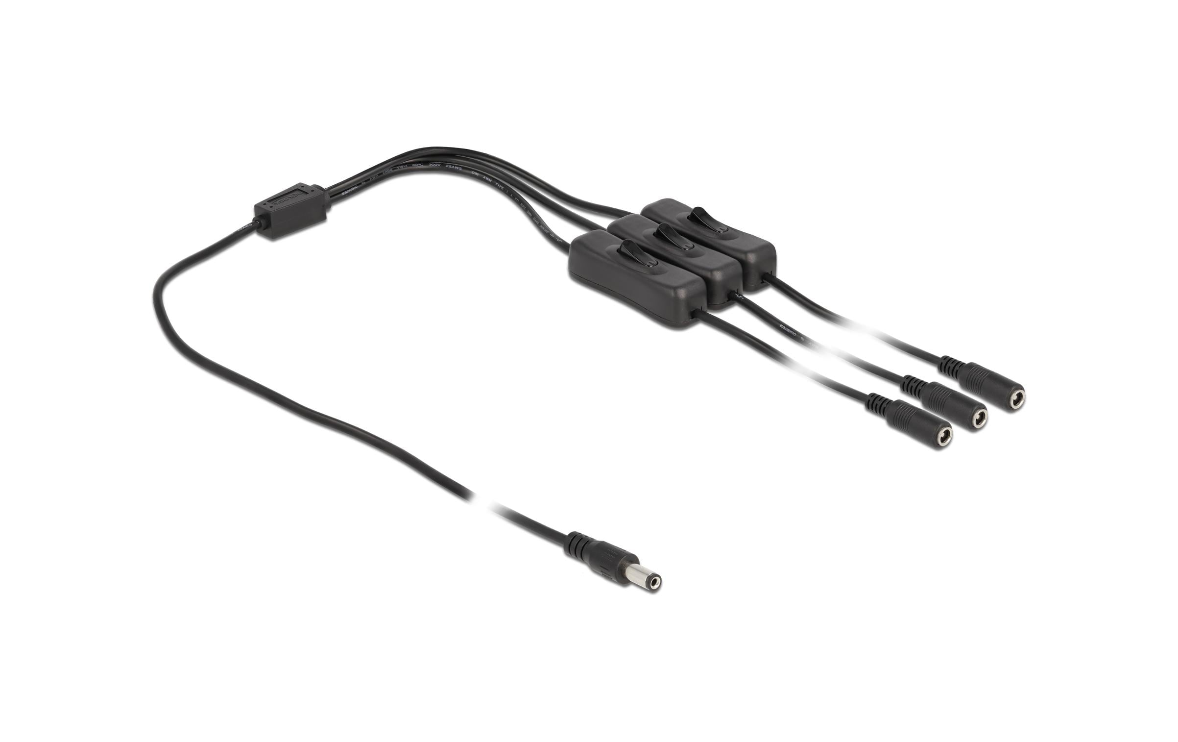 Hohlstecker Kabel DC 5.5 x 2.1 mm zu 3 x DC mit Schalter 1 mDelock Kabel DC 5.5 x 2.1 mm Stecker zu 3 x DC Buchse mit Schalter 1 m