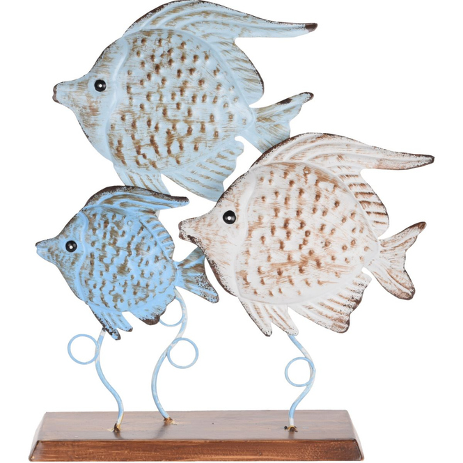 Standdeko - Fische - aus Metall - ca. 28 x 32 cm - blau