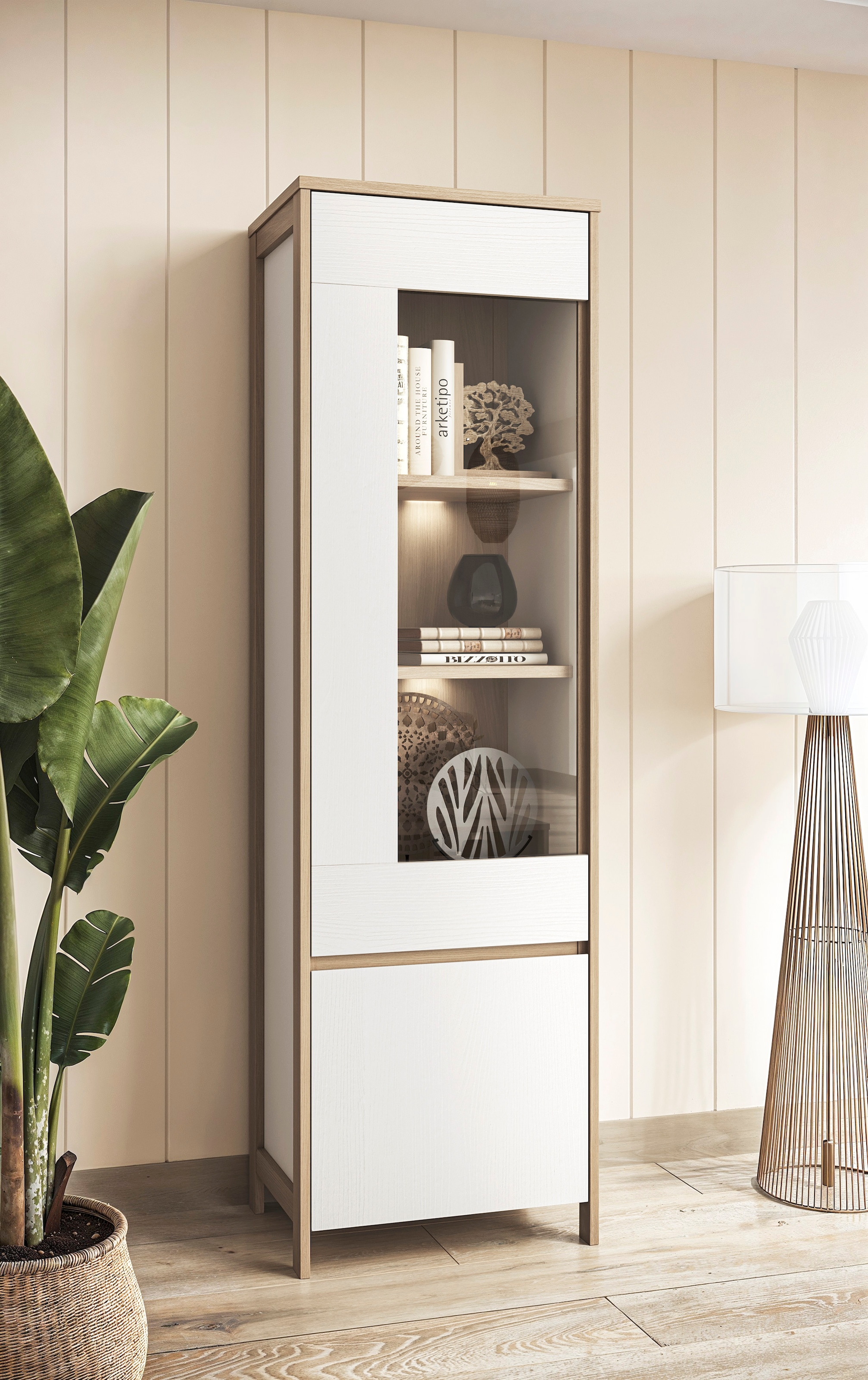 Home affaire Vitrine »Stranda, Hochschrank im Scandi-Style, moderne Glasvitrine« Rahmenoptik, ausreichend Stauraum, vielseitig einsetzbar, 58 cm breit