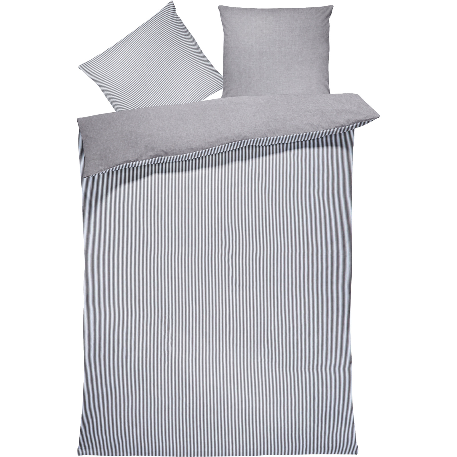 Bettwäsche Perkal Chambray Streifen 50x70 Kissenbezug, grau