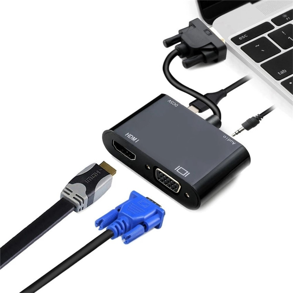 (20cm) VGA auf HDMI 1080p@60Hz FullHD / VGA / Micro USB / 3.5mm Klinke Adapter - Schwarz