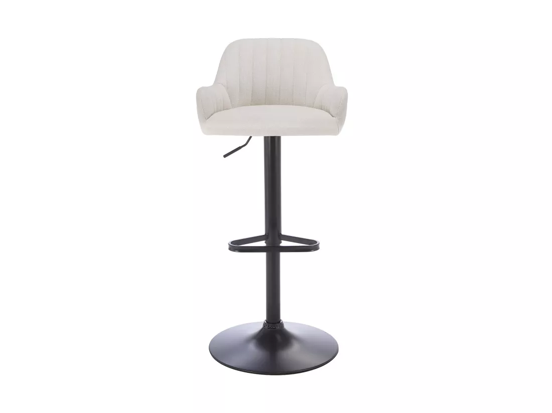 Lot de 2 tabourets de bar en tissu et métal noir - Hauteur réglable - Crème - ELEANA