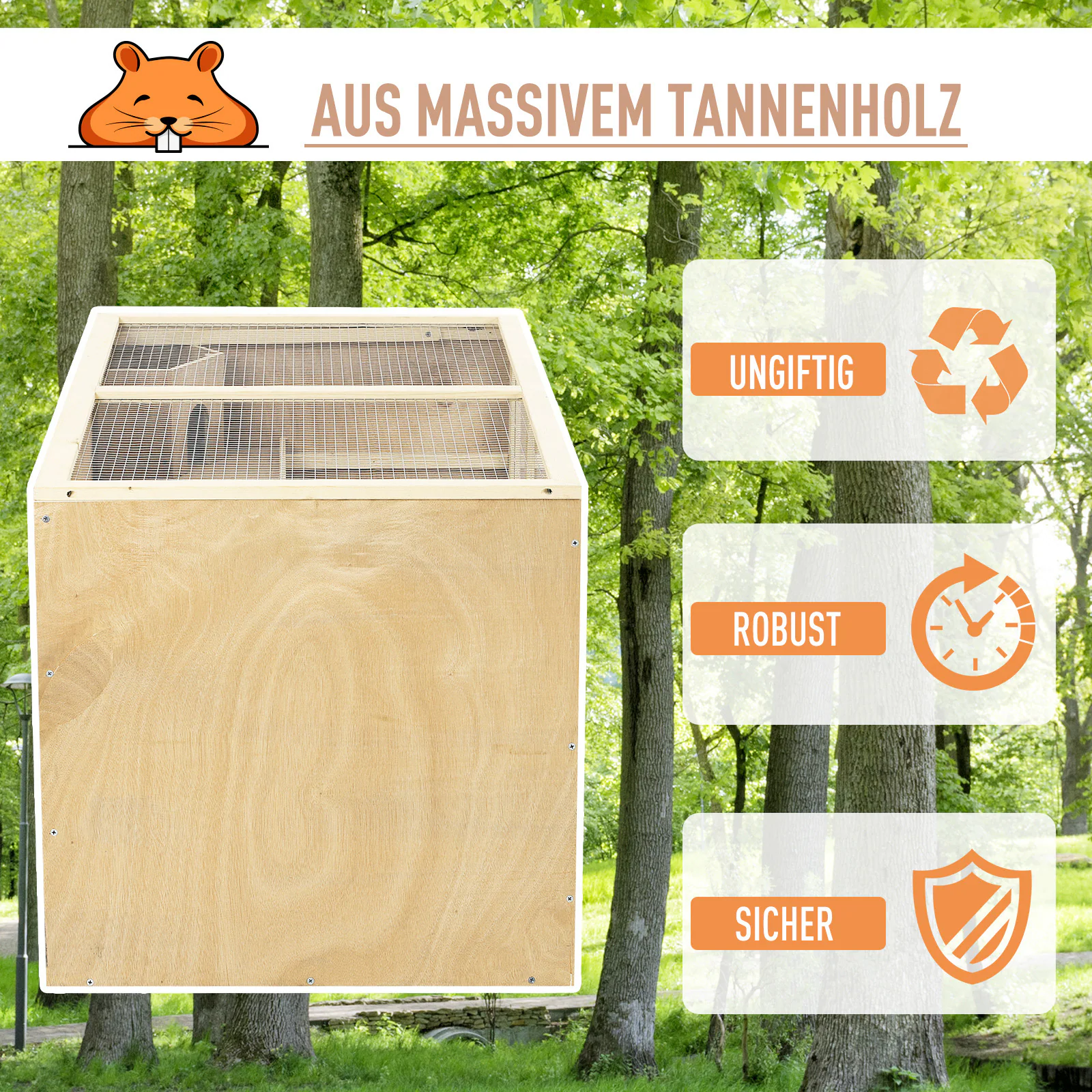 PawHut Nagerkäfig mit Treppen und 3 Etagen natur 115L x 57B x 55H cm