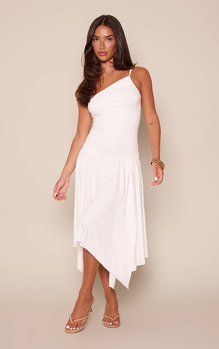 Crème Robe Midi Fluide À Encolure Froncée Et Toucher Doux