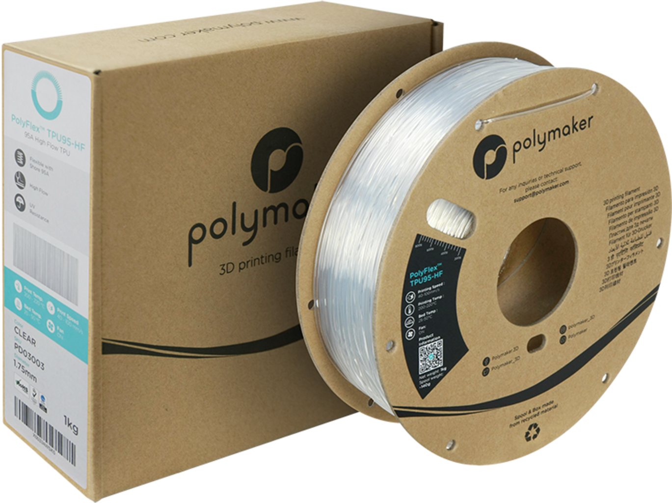 Polymaker  PolyFlex TPU95-HF Clear, 1,75 mm / 1000 g    Speziell für den Hochgeschwindigkeitsdruck