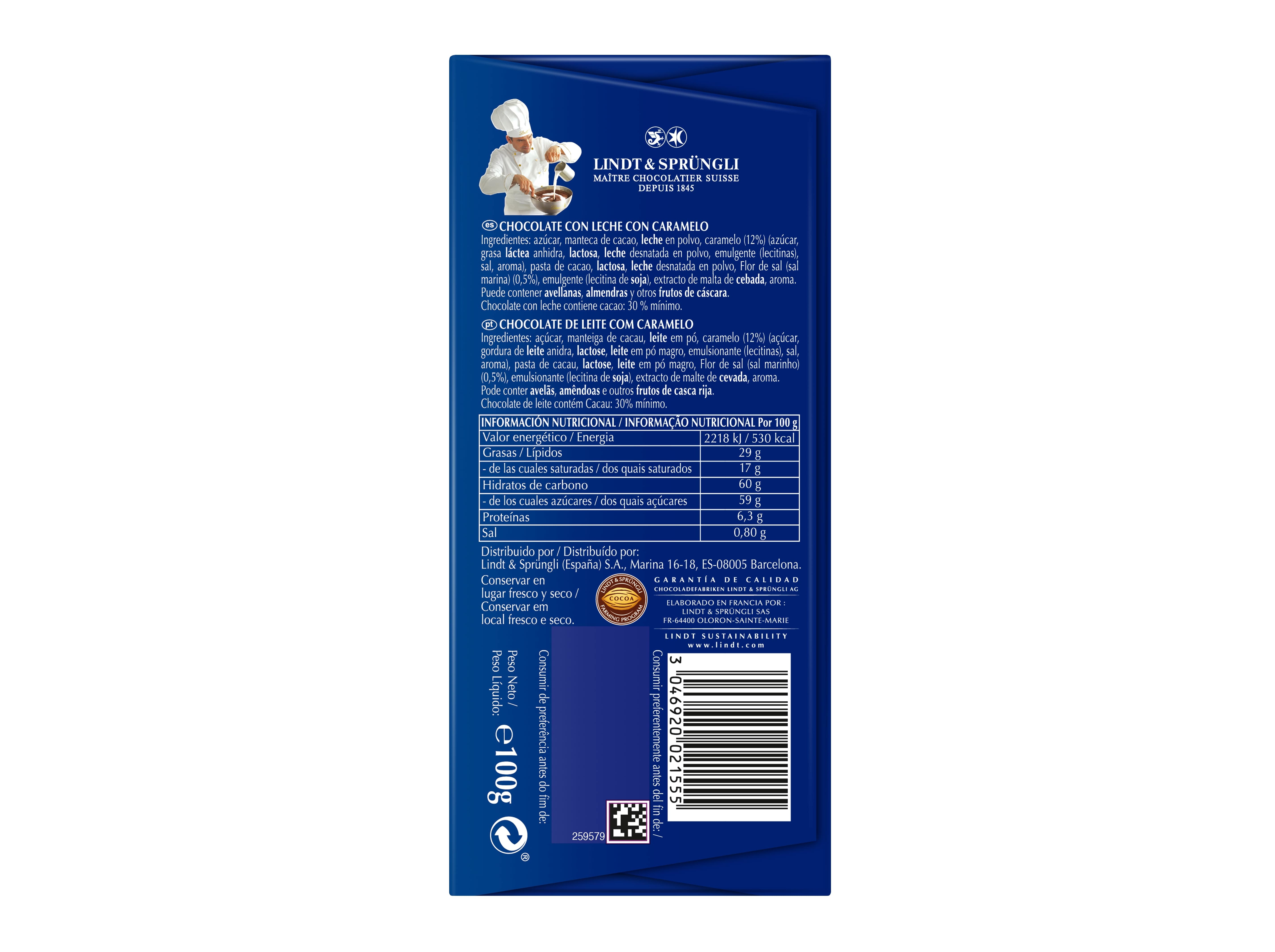 CHOCOLATE DE LEITE LINDT CARAMELO SALGADO 100G