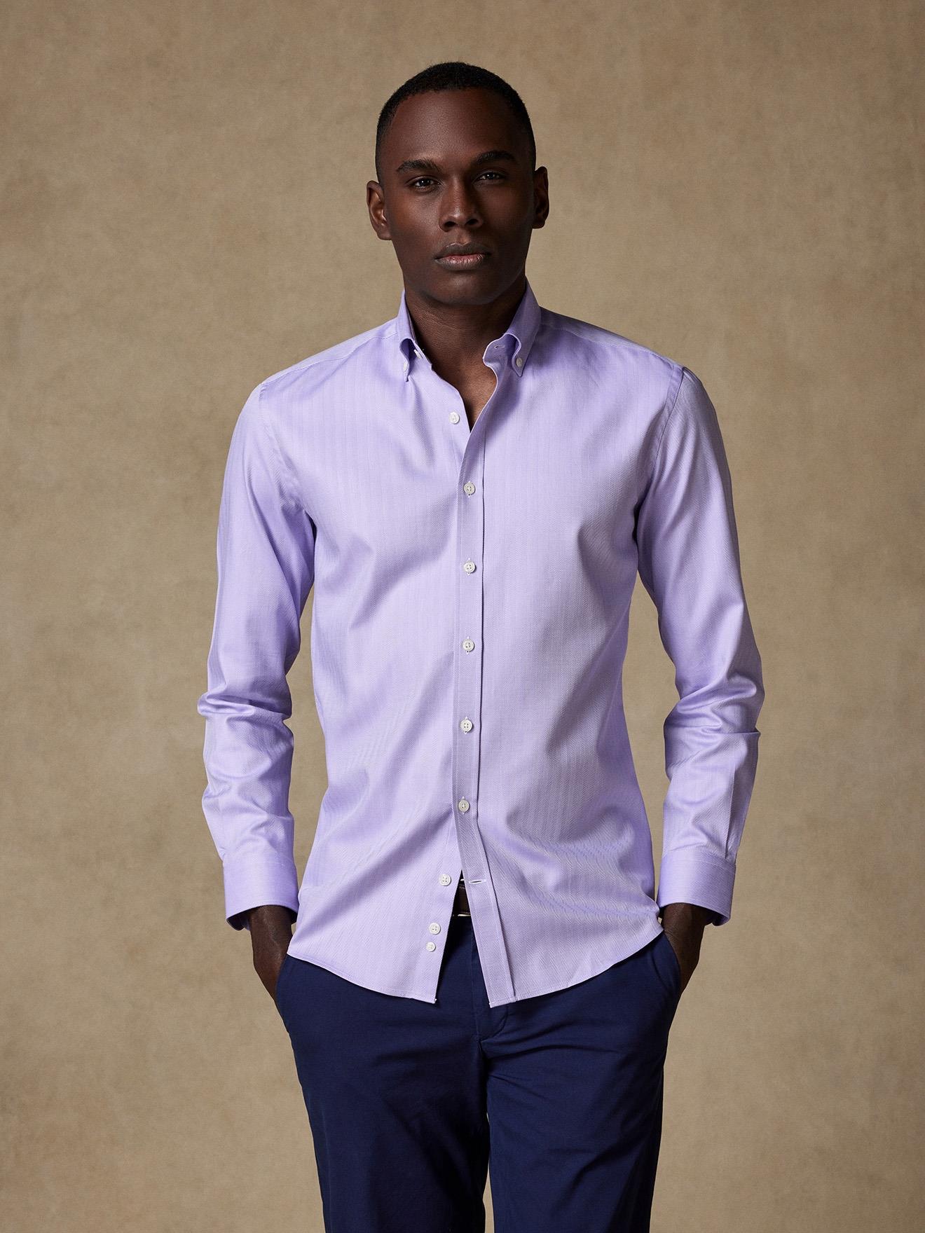Chemise cintrée en chevron parme  - Col boutonné