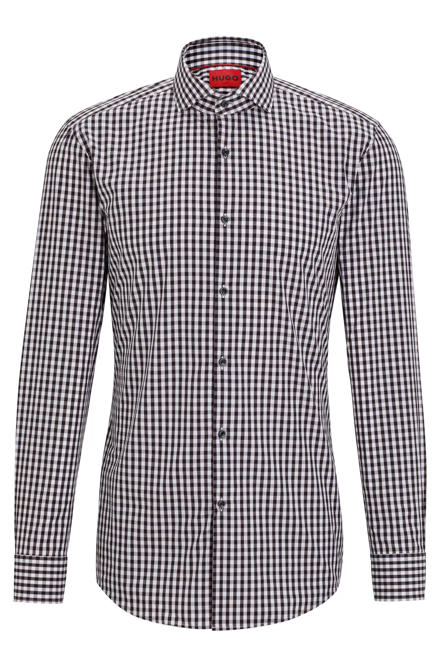Camisa HUGO vermelha, corte slim, em popeline de algodão xadrez.