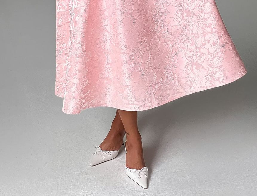 Alizio - Strapless Floral Jacquard Midi A-lijn Feestjurk