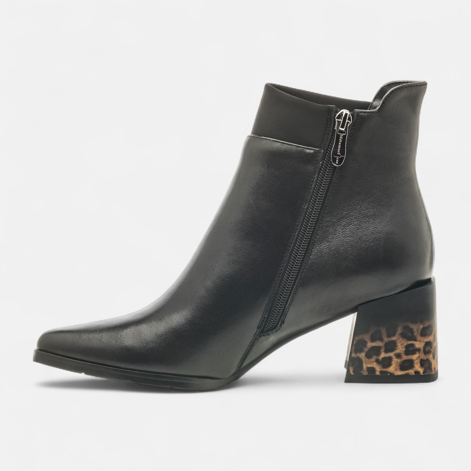Bottines à talon Femme en cuir noir