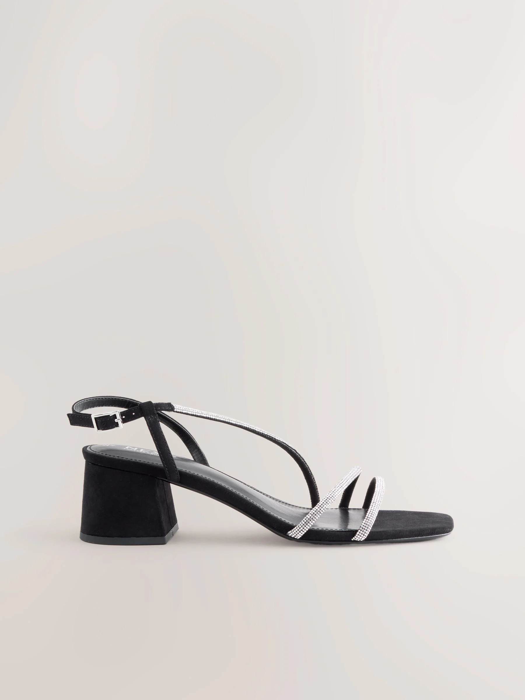 Zwart - Forever Comfort Square Toe Jewelled Strappy Block Heeled Sandals