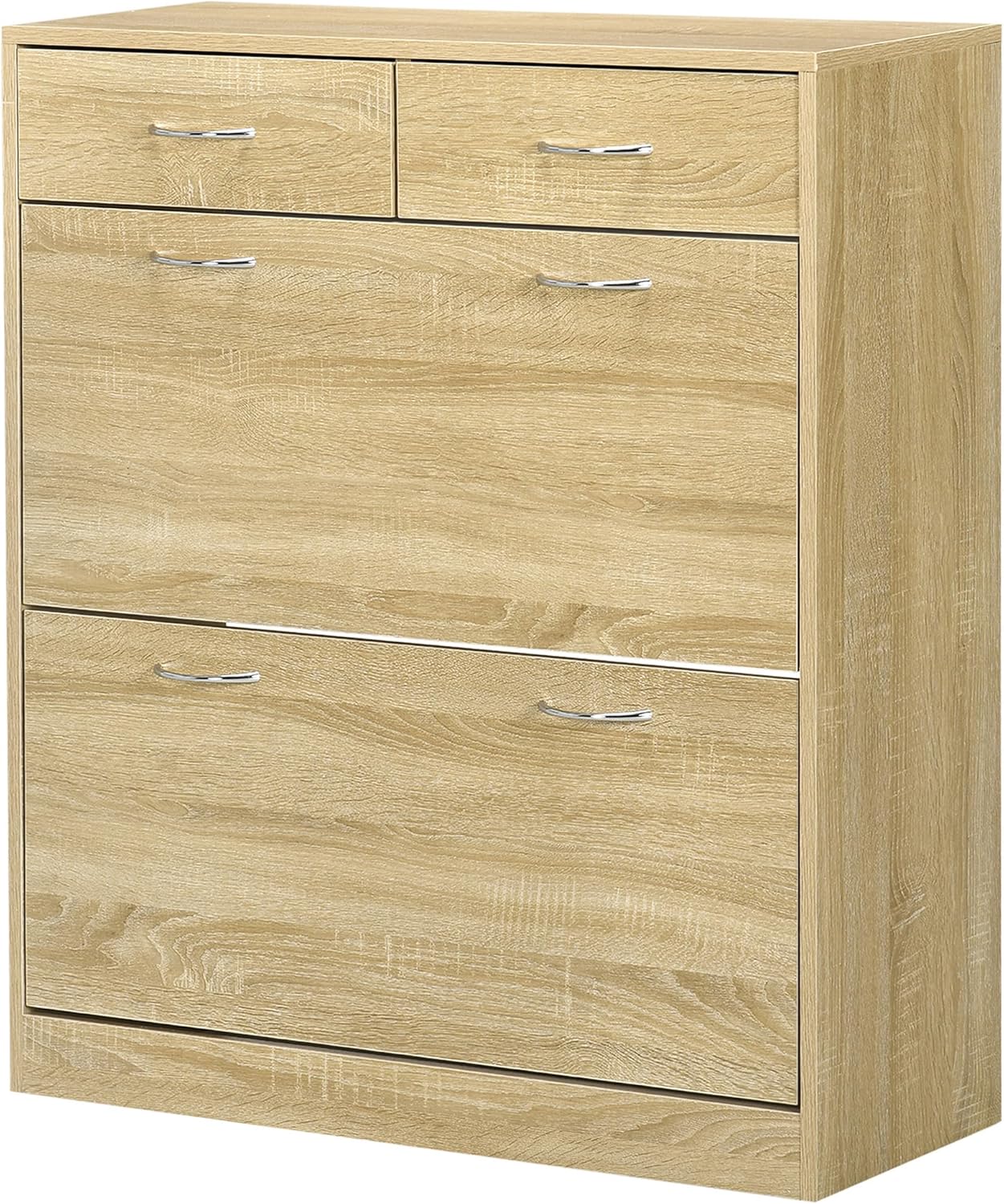 HOMCOM Meuble à Chaussures Armoire à Chaussures - 2 tiroirs et 2 Portes abattantes avec étagère réglable - 80 x 30 x 91,5 cm - poignées en Aluminium, Naturel IW8467791