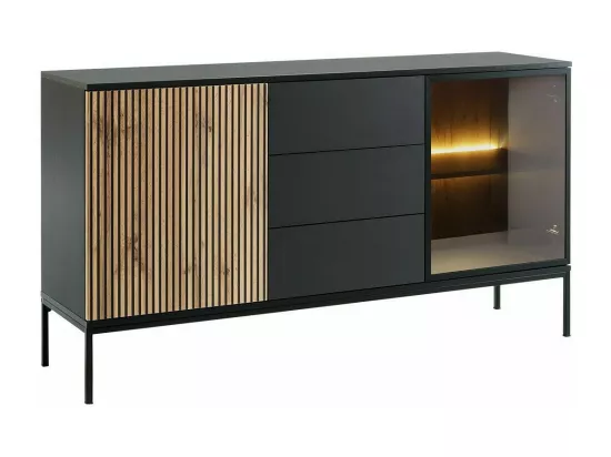 Commode Soferi 104, Chêne wotan|Noir, Avec tiroirs et portes, Nombre de tiroirs: 3, 83cm