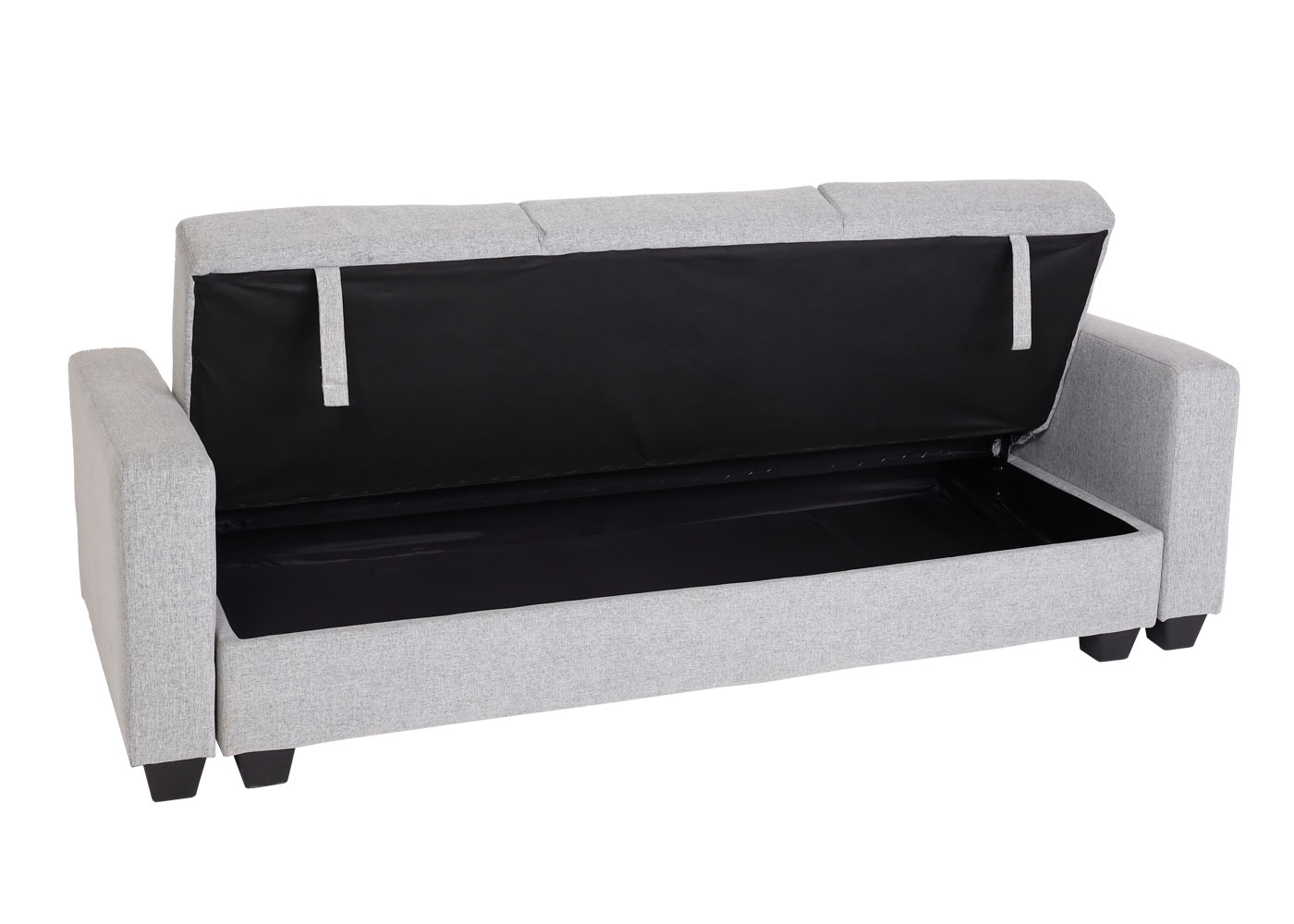 Sofa MCW-H47 mit Ottomane, Couch Sofa Gästebett, Schlaffunktion Stauraum 217x145cm ~ Stoff/Textil hellgrau