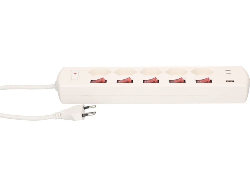 Max Hauri Steckdosenleiste Multi-Switch Weiss 5 x T13 Steckdosenleiste mit 5 T13 Steckplätzen