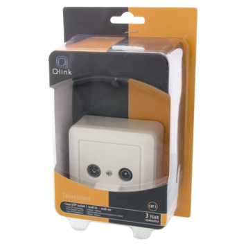 Q-Link coax contactdoos cat3 RTV/RJ45 inbouw/opbouw wit