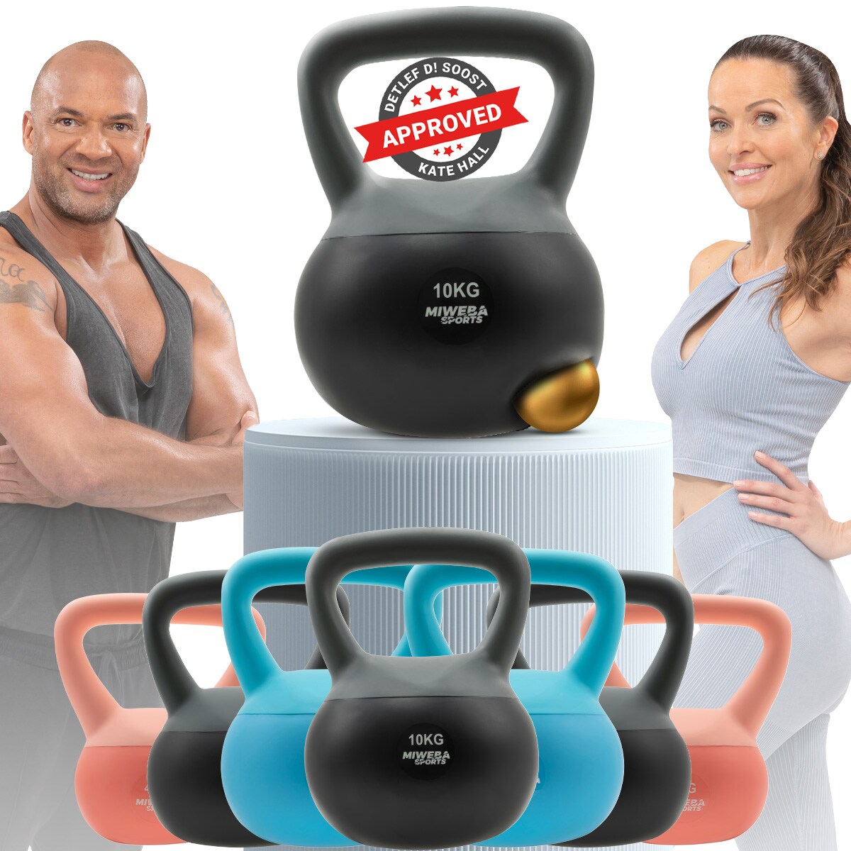 Miweba Sports Soft-Kettlebell KB100, 4-10 kg, PVC-Kugelhantel, Eisengranulat, rosa/türkis/grau (Grau, 10,0 kg)