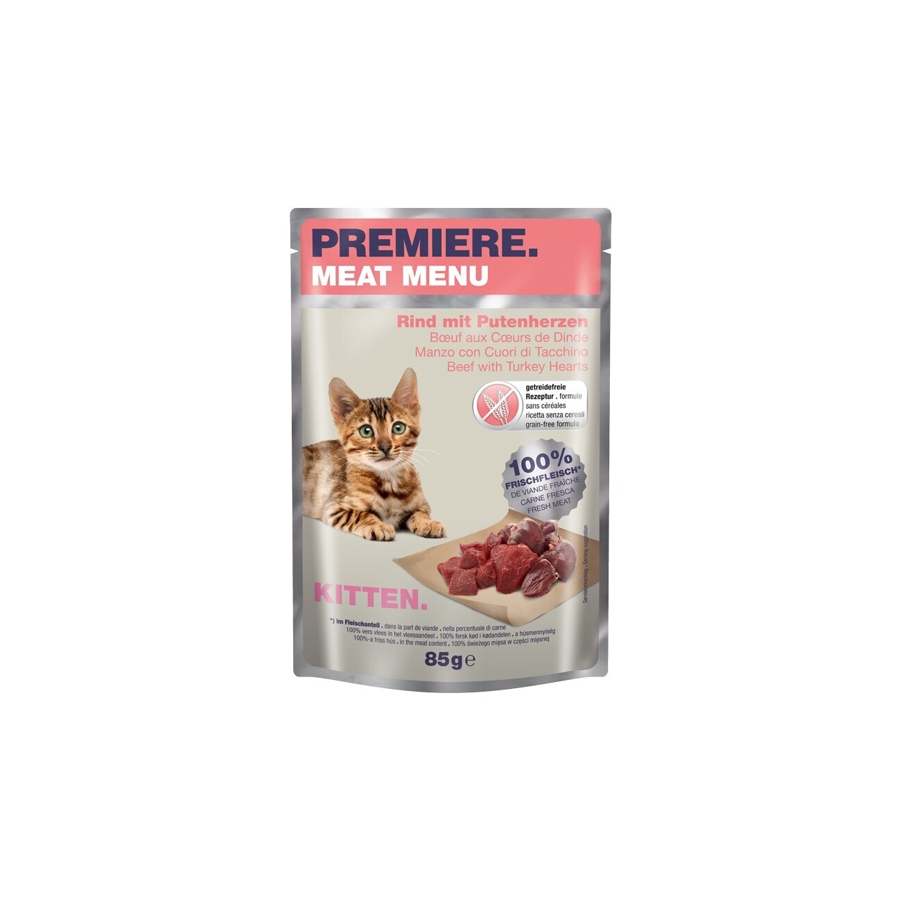 PREMIERE Meat Menu Kitten mit Rind und Putenherzen 12x85 g