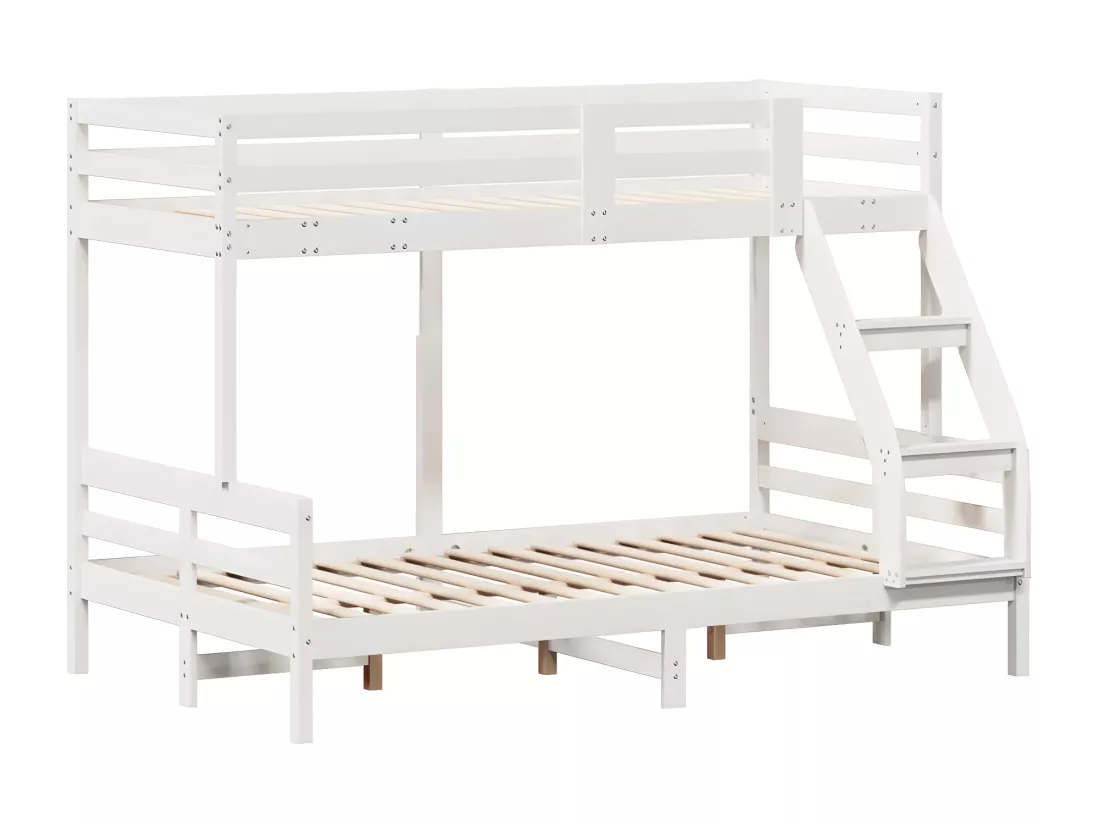 Lit superposé 90x200/120x200 cm blanc bois de pin massif