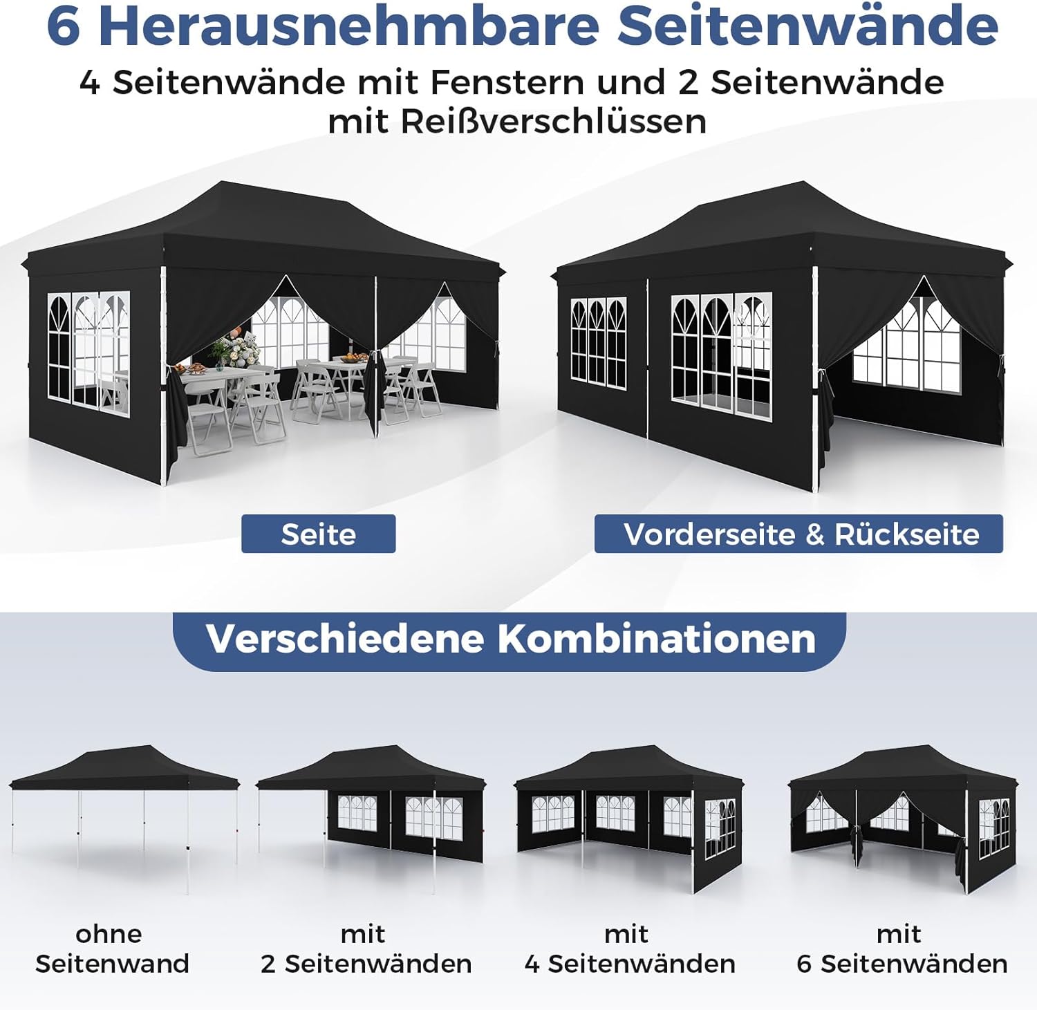 COSTWAY Pavillon 3x6m, Faltpavillon mit 6 Seitenwänden & 6 Sandsäcke, Gartenpavillon Wasserdicht Stabil Winterfest, UV Schutz 50+, Partyzelt mit Tragetasche für Garten Hausparty Hochzeiten (Schwarz)