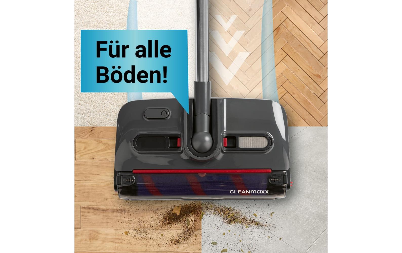 Akku-Besen 15 W, USB-C, LEDAkku-Besen mit abknicknbarem Kopf und LED-Beleuchtung