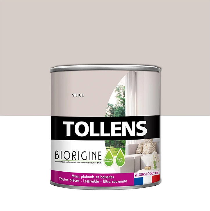 Peinture murs et plafonds Biorigine Tollens velours silice 0,5L