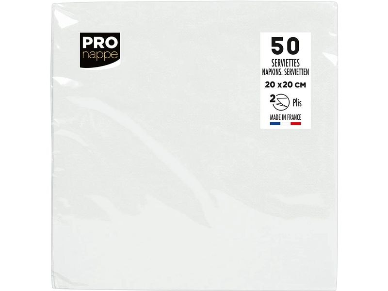 PRO nappe Papierservietten 20 cm x 20 cm, 50 Stück, Weiss Packung mit 50 Cocktail-Servietten