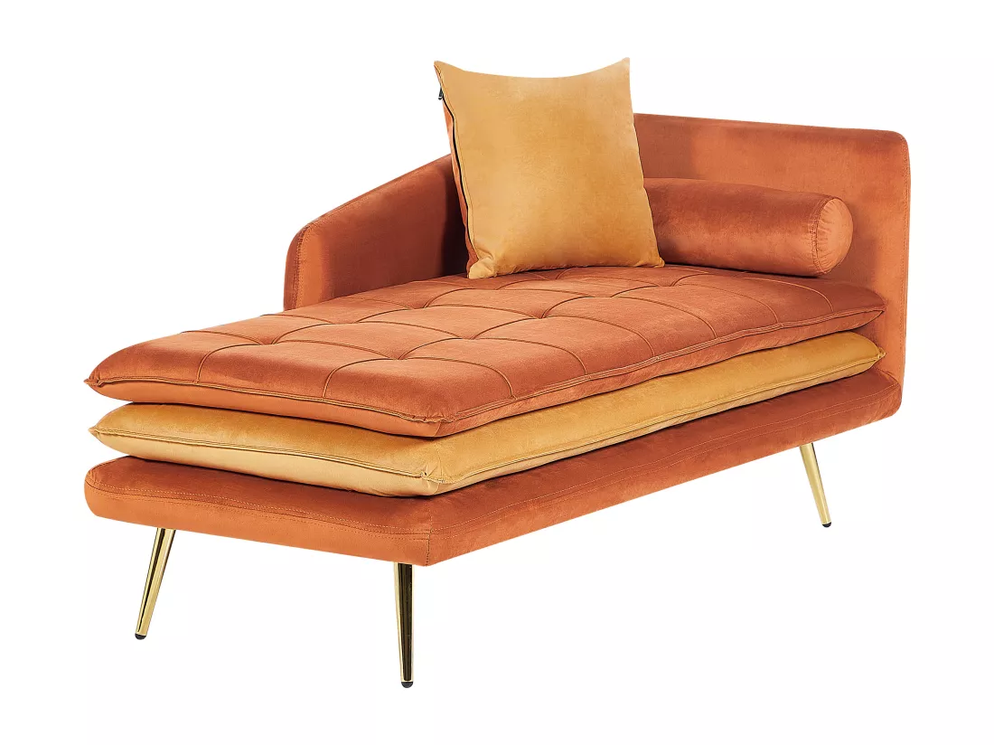 Chaise longue côté droit en velours orange GONESSE