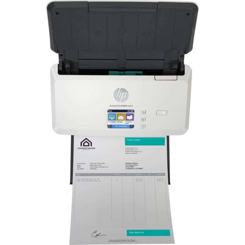 HP Scanjet Pro N4000 snw1 Sheet-feed Scanner Alimentation feuille à feuille de scanner 600 x 600 DPI A4 Noir, Blanc