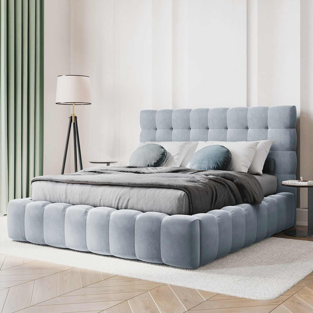 Cosmopolitan Design Lit avec coffre de rangement Bali Velours bleu clair - 180x200 cm