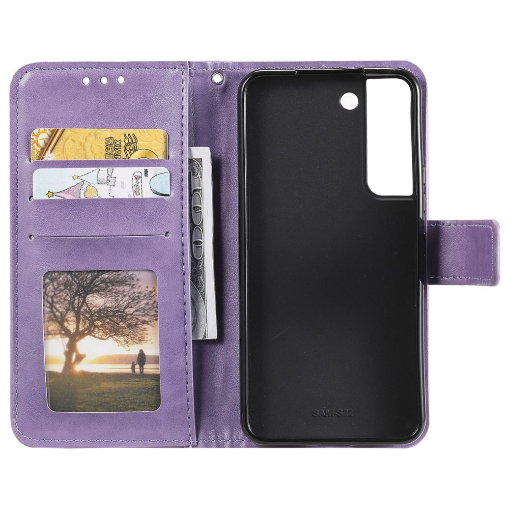 Samsung Galaxy S22 5G Leder Tasche Wallet - Mandala Flowers Imprint - Lila
