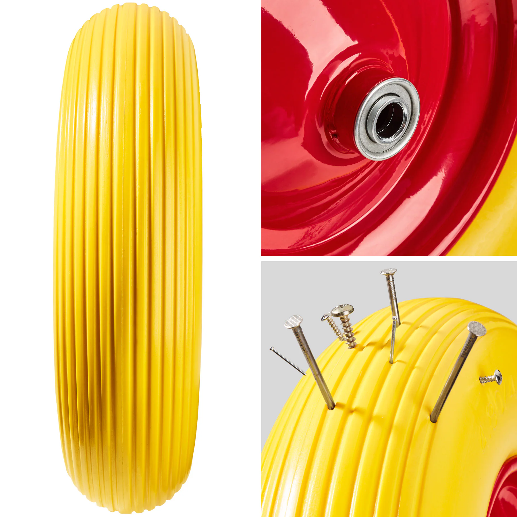tectake® 2er-Set Schubkarrenrad, aus Vollgummi mit Stahlfelge, 39 x 10 cm, Ø Achse 16 mm, inklusive Achse