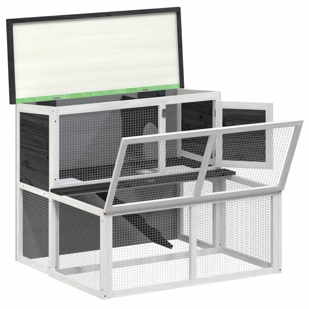 Clapier gris 102x90x84,5 cm bois de pin massif