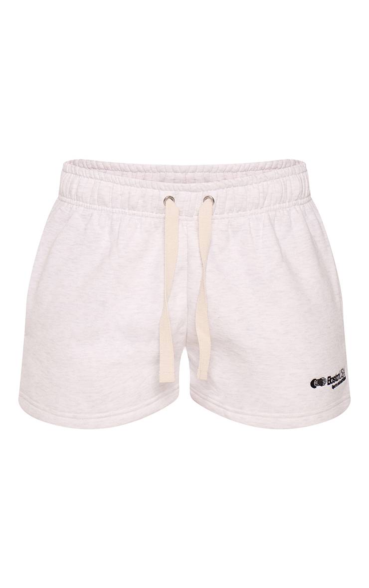 Gris Short De Jogging À Cordon De Serrage Contrasté Et Imprimé Boston Cendre
