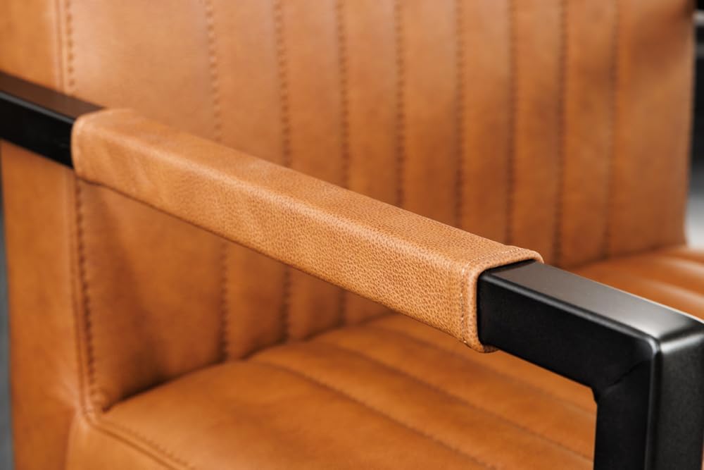 Riess Ambiente Moderner Freischwinger Stuhl Big Aston Echtleder - Vintage Cognac schwarz - Federkern Metall Esszimmerstuhl Ziersteppung