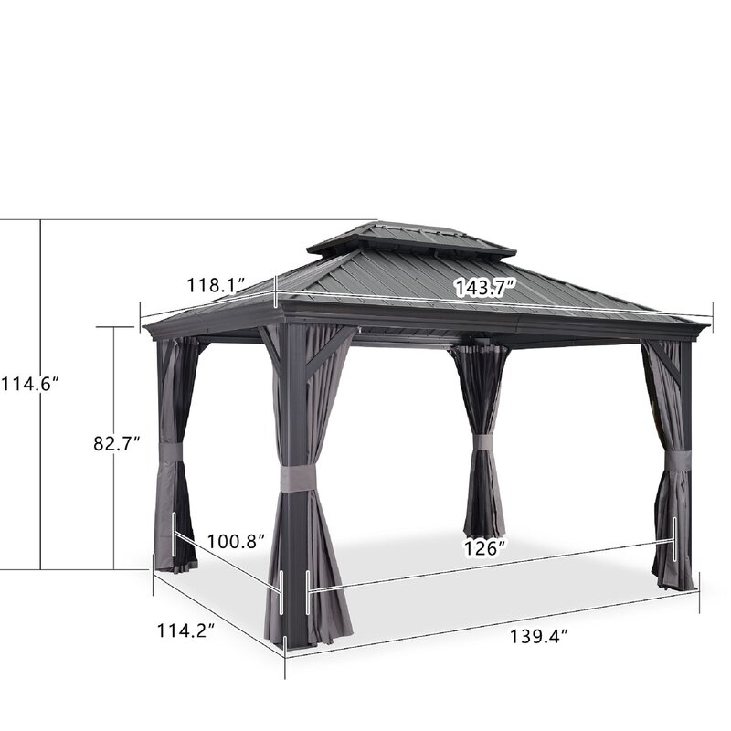 Gazebo de alumínio para pátio externo, 3,65 m de largura x 3 m de profundidade