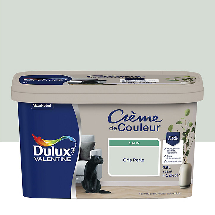Peinture Crème De Couleur Dulux Valentine satin gris perle 2,5L