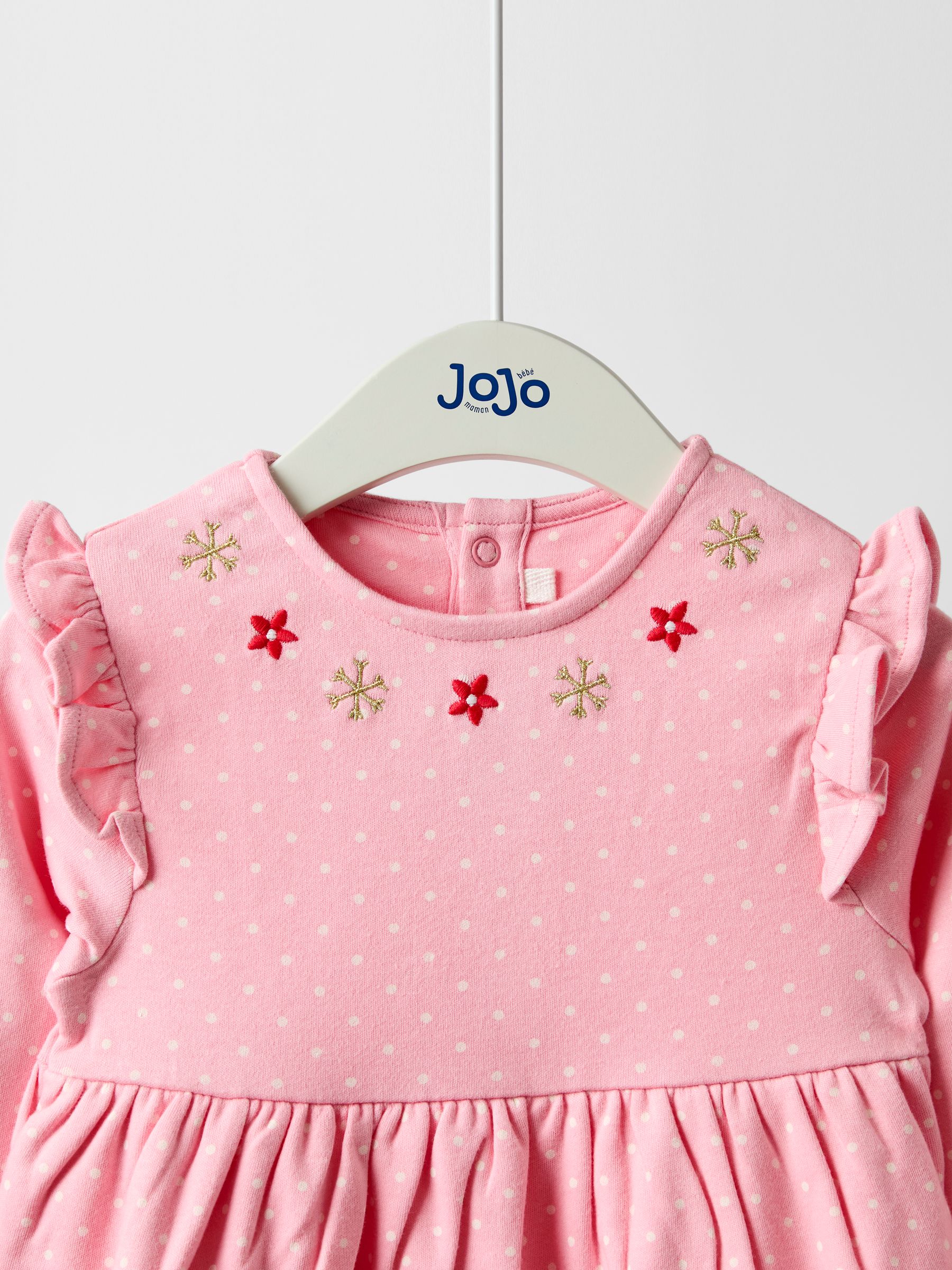 Rose Pink Reindeer - JoJo Maman Bébé Kerstmis jurk met schouderruches en appliqué