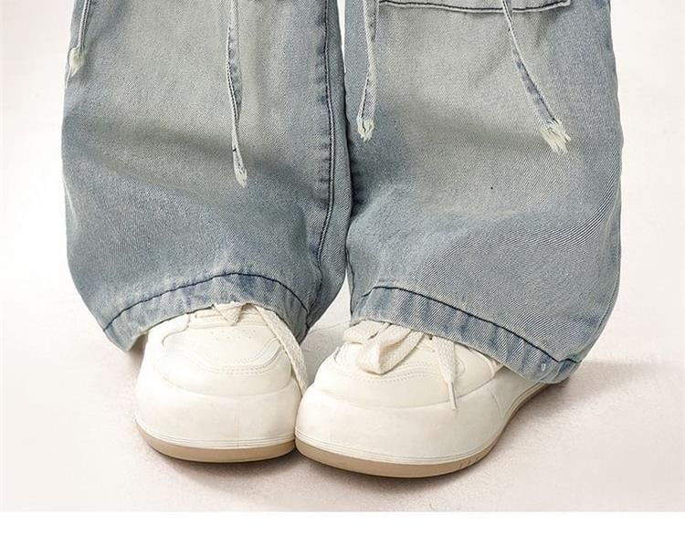 Bay Go Mall - Set: High Waist Heart Accent Wide Leg Cargo Jeans + Riem