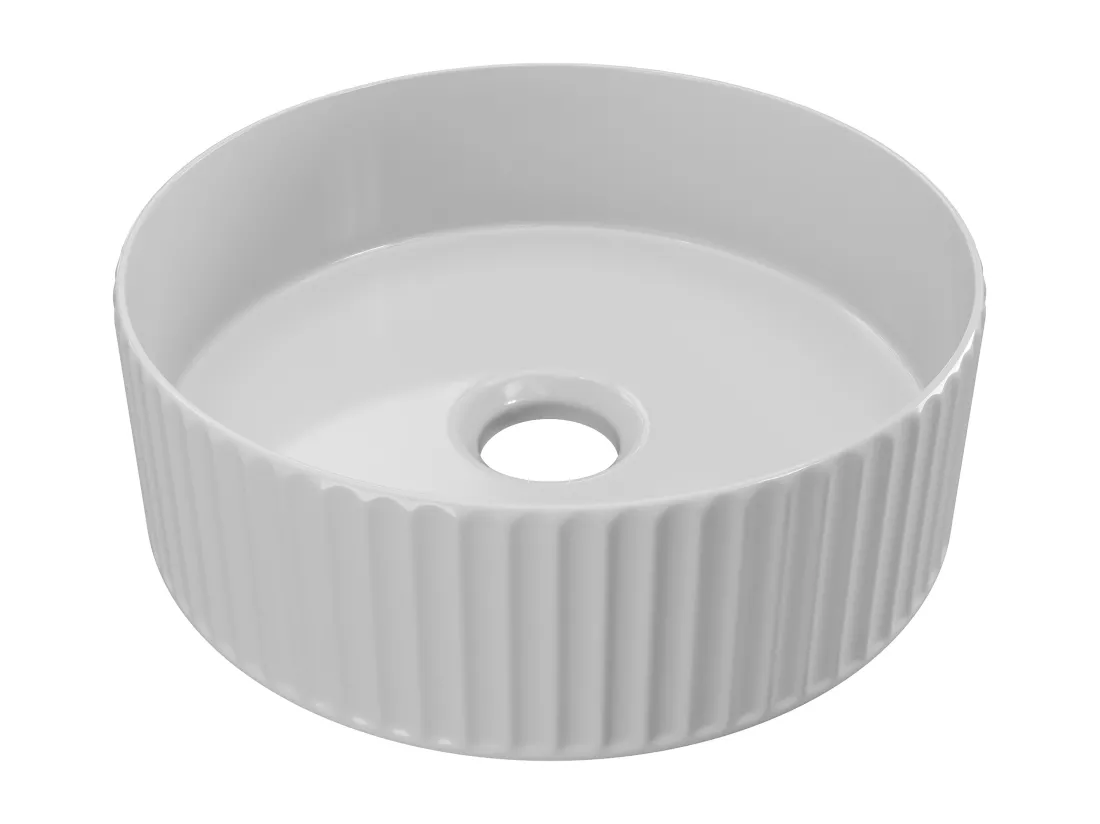 Vasque à poser en céramique striée ronde - Blanc brillant - 36 cm - PEDARA