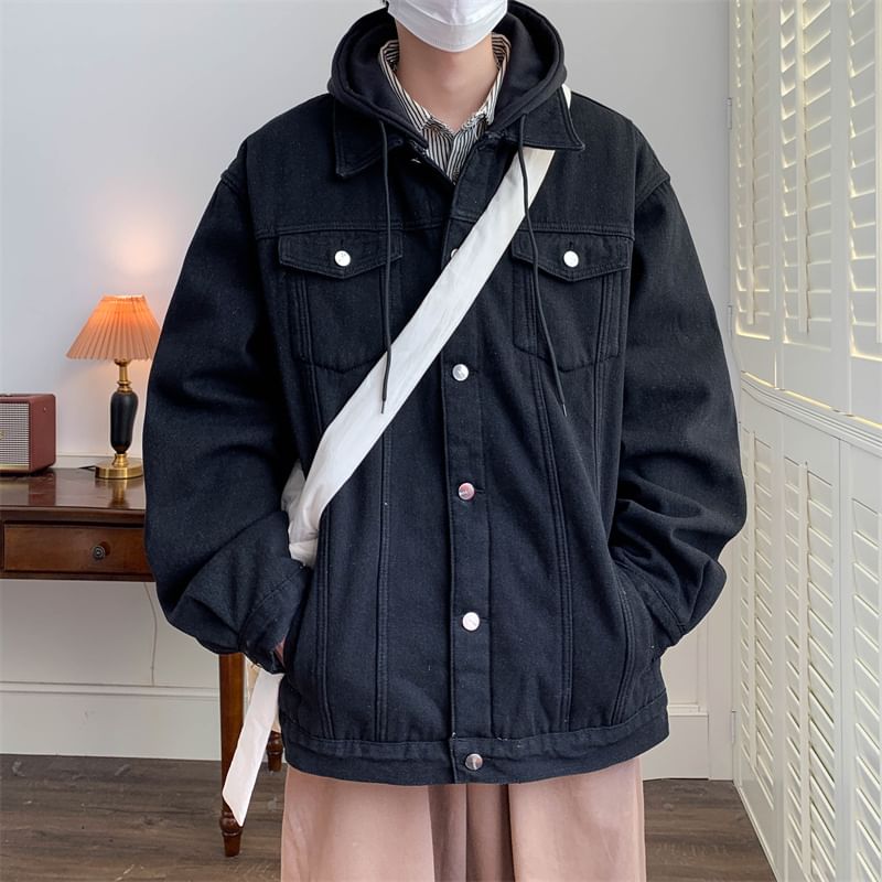 Bay Go Mall - Tweedelig, gewassen denim jack met kraag en capuchon en knoopsluiting