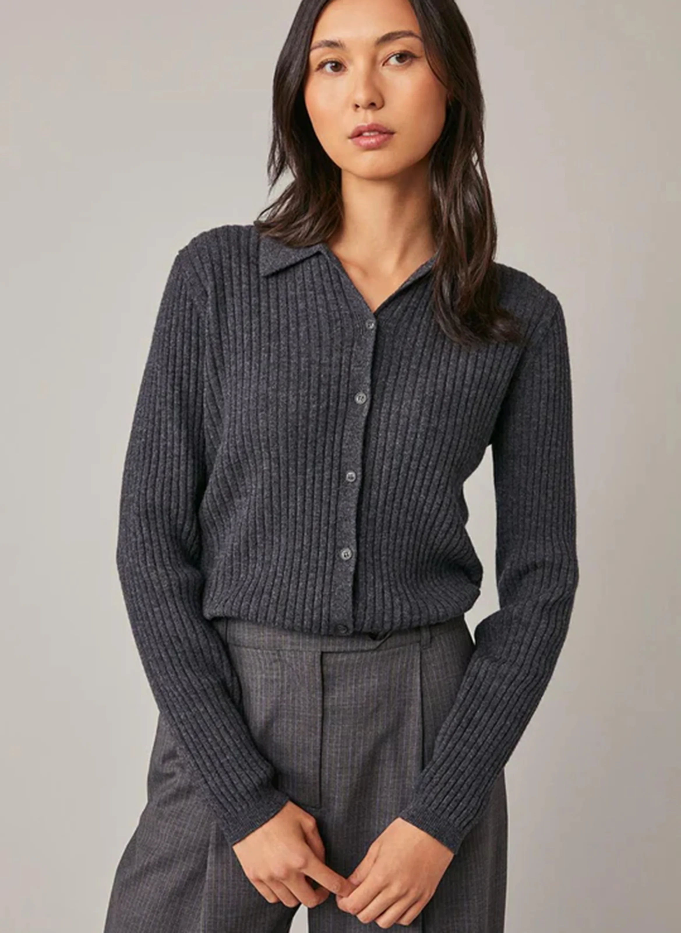 EMI - Gilet côtelé en laine mérinos | Gris
