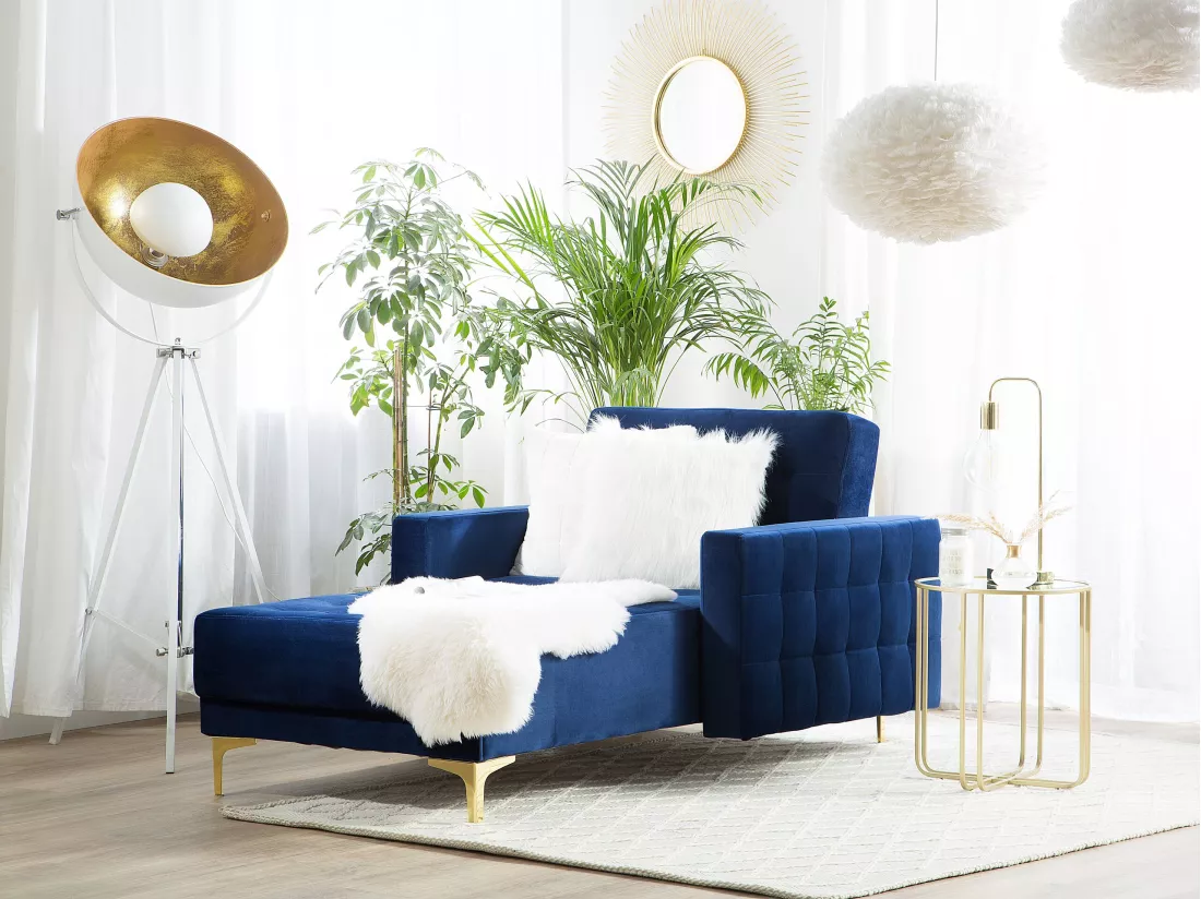Chaise longue en velours bleu marine ABERDEEN
