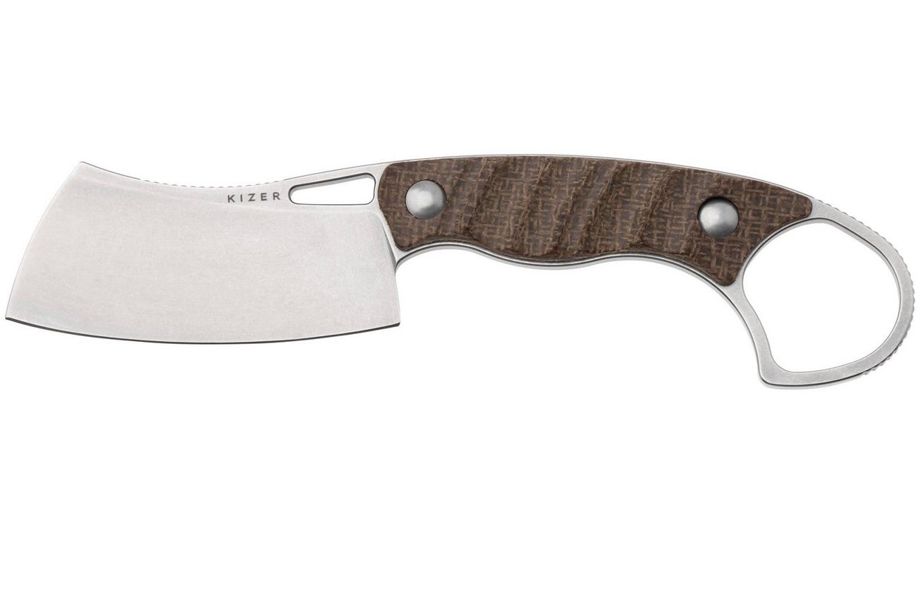 Kizer Little Rhino 1065A4, Stonewashed AEB-L, Burlap Micarta vaststaand mes, Kapuscinski Giedymin design