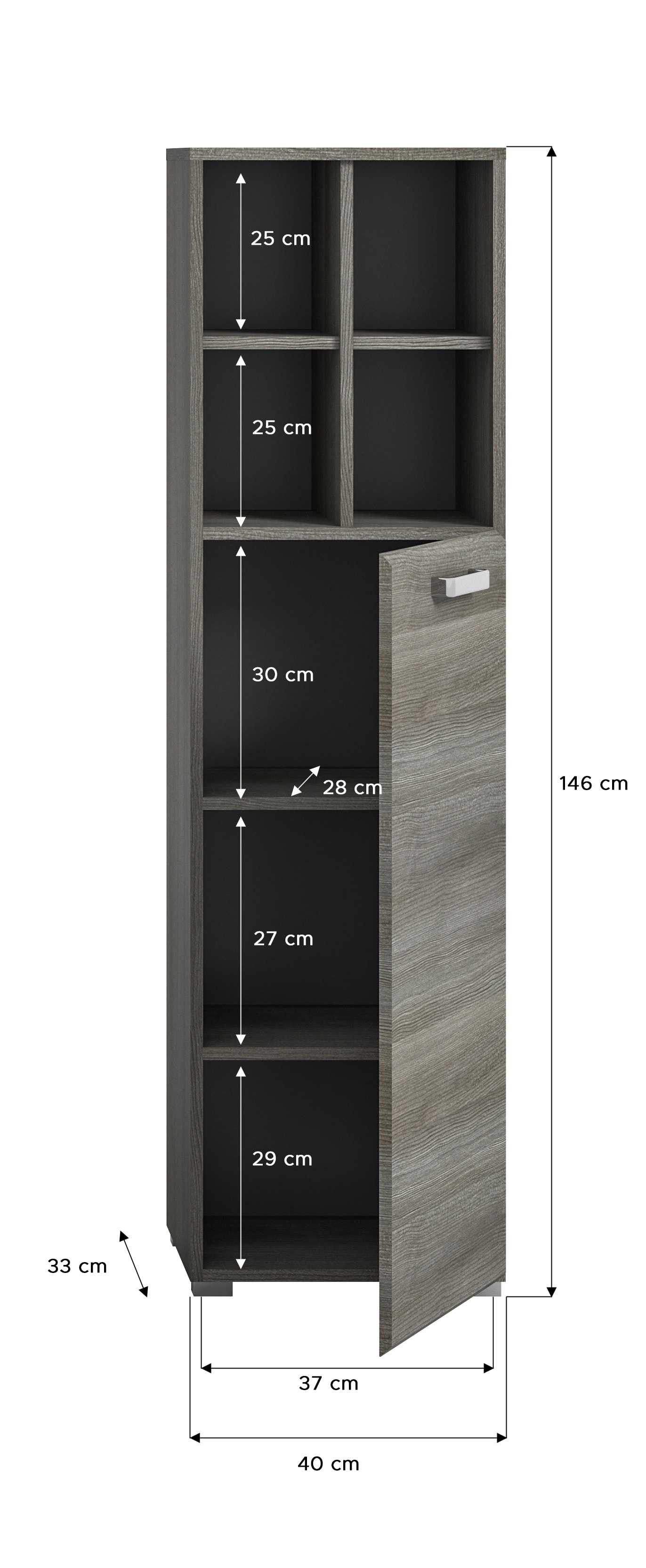 Hochschrank Silver grau B/H/T 40x146x33 cm