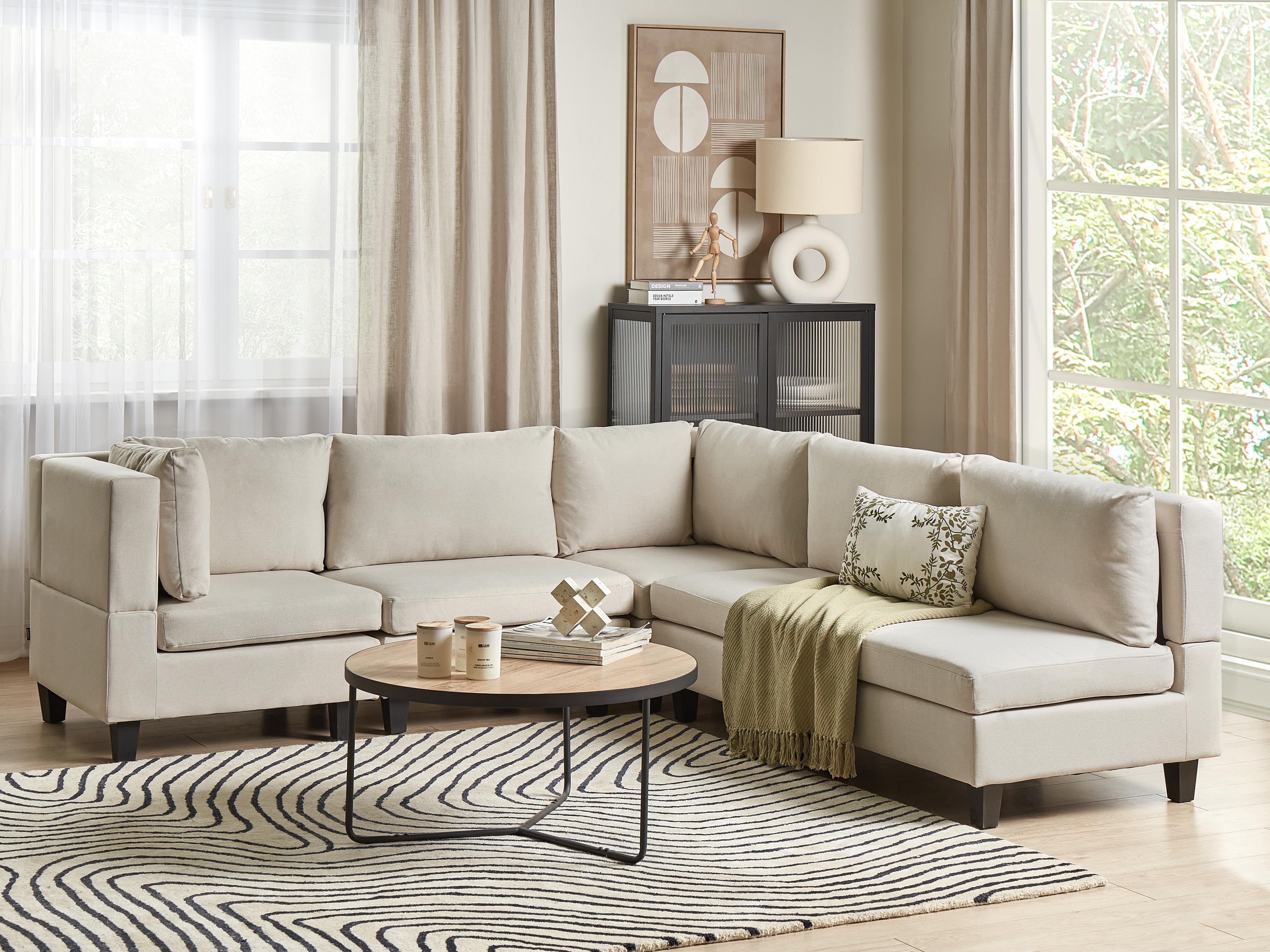 Modulaire hoekbank 5-zits UNSTAD Stof Lichtbeige rechtszijdig