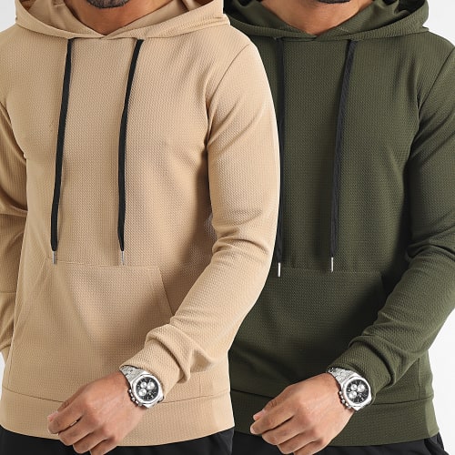 Lot De 2 Sweats Capuche 0612 0610 Beige Vert Kaki