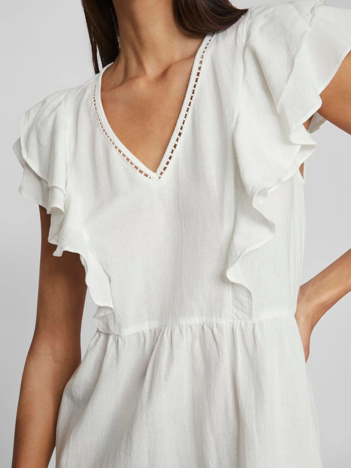 Vila  Vimatia V-Neck C/S Midi kjole - Egret
