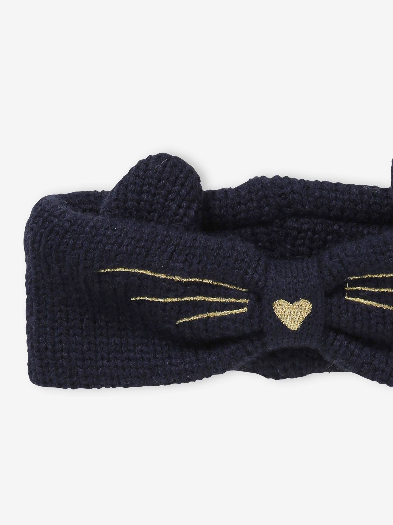 Faixa de cabelo lisa azul-escura para gatos com motivos.